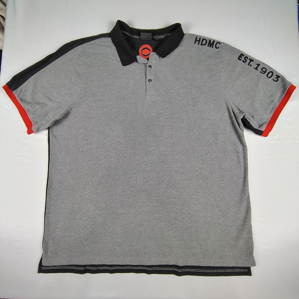 Harley Davidson Motorcycles Mens 3XL Polo Shirt Gray Black HDMC 1903 Collared